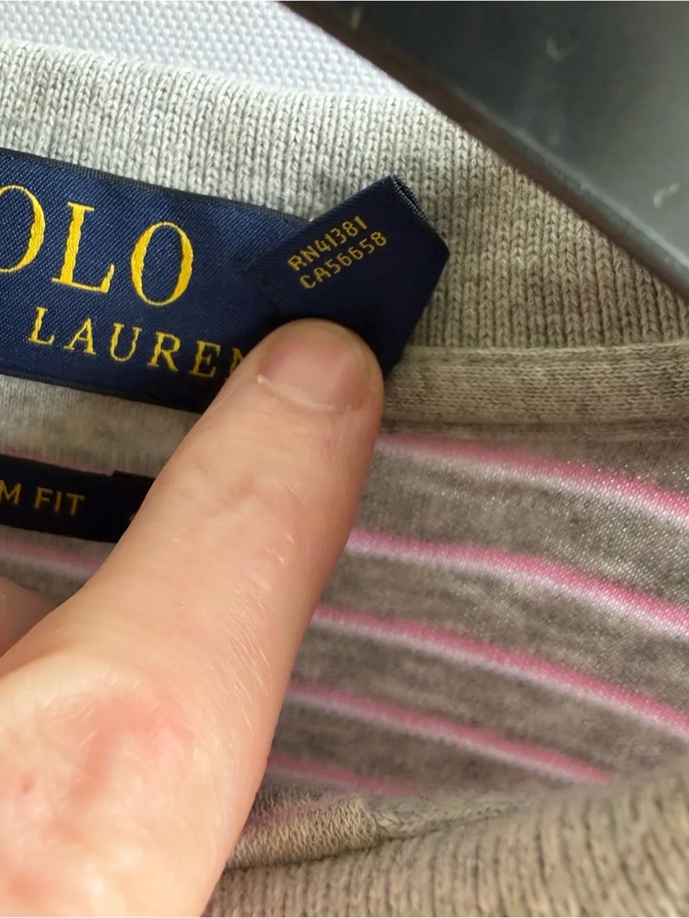 Polo Ralph Lauren Striped Polo Shirt Grey Pink Custom Fit Medium